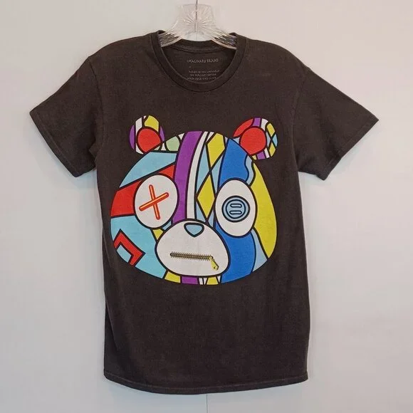 Imaginary Men's Shirt Black Graphic Sz S Teddy Bear Graffiti Color Streetwear - Picture 3 of 10
